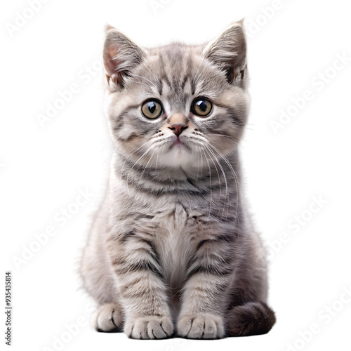 British Shorthair Kitten Sitting and Looking Adorably on White Background Ideal for Pet and Cat Illustrations