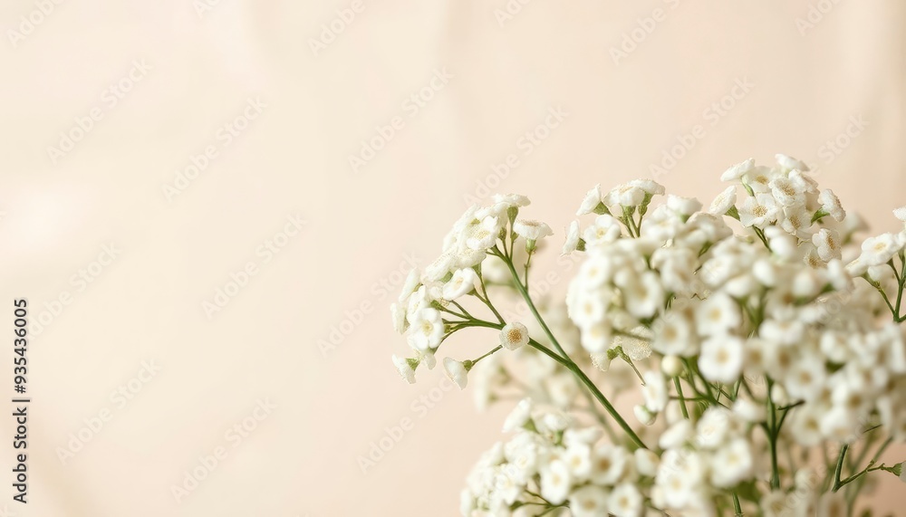 White gypsophila flowers or baby's breath flowers close up on beige background selective focus banner. Copy space. Flowers background, ai White gypsophila flowers or baby's breath flowers close up on beige background selective focus banner. Copy space. Flowers background, ai