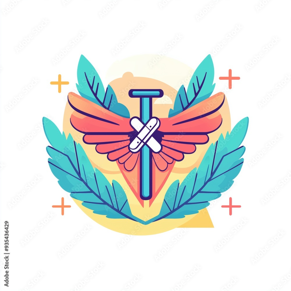 Obraz premium Elegant Minimalist Treatment Icon: Pastel Color Palette, Abstract Medical Symbolism, Soft Gradients, Vector Art Design for Healthcare, Wellbeing, and Medical Services