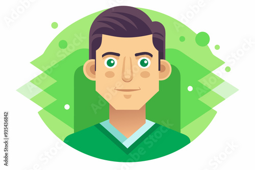 Cartoon Illustration of a Man with Green Eyes and Short Brown Hair