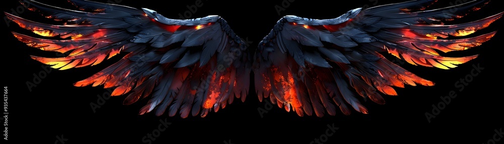 Obraz premium Menacing Demon Wings with Fiery Red and Black Hues Isolated Concept with Copy Space
