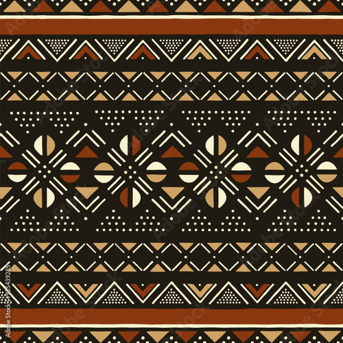 African seamless pattern. Traditional mud cloth, bogolan. Tribal fabric. Abstract hand drawn background.