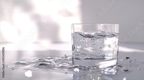 Wallpaper Mural Artistic 3D render of evaporating water droplets beside a glass of water, with melting details and a white background, capturing the delicate process. Torontodigital.ca