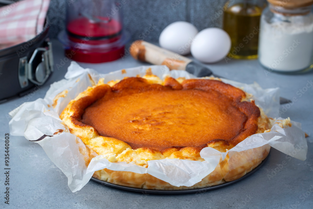 Basque burnt cheesecake homemade style, San Sebastian cake