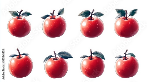 Red Apples with Leaves Isolated on White Background
