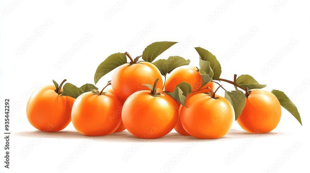 Fresh Ripe Orange Apricots with Green Leaves Isolated on White Background Fresh Ripe Orange Apricots with Green Leaves Isolated on White Background
