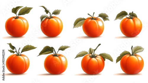 Eight Fresh Red Tomatoes with Green Leaves