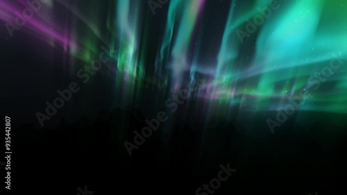 The nighttime atmosphere in the mountains with the colorful aurora creates a beautiful and luxurious effect