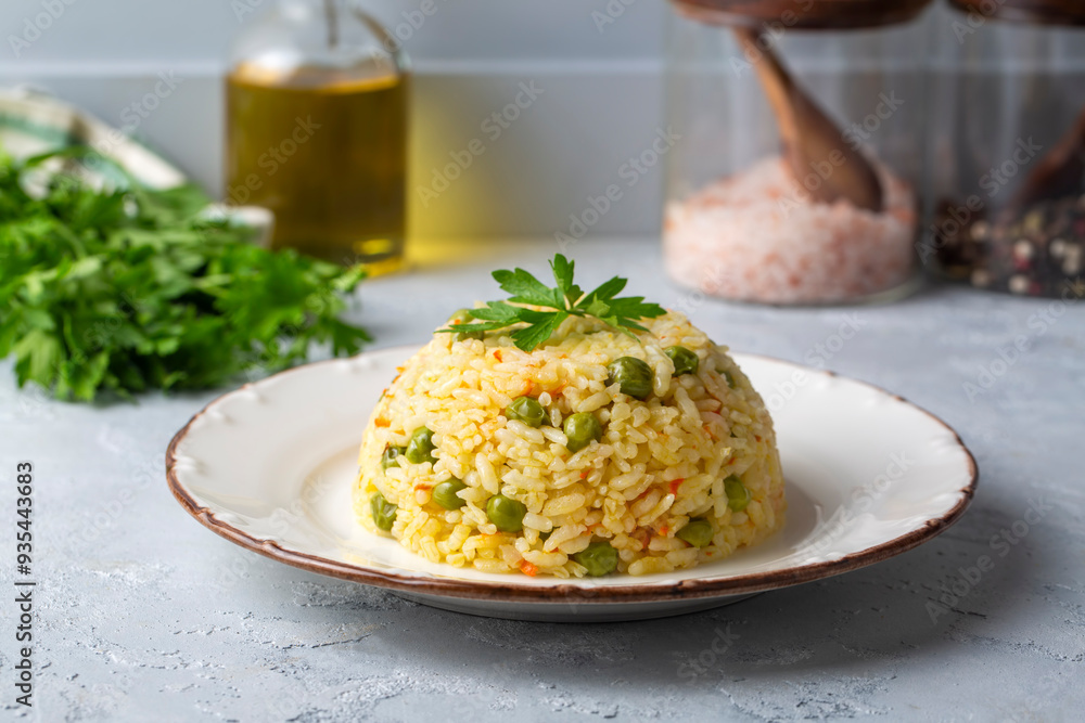 Rice pilaf with carrots and peas