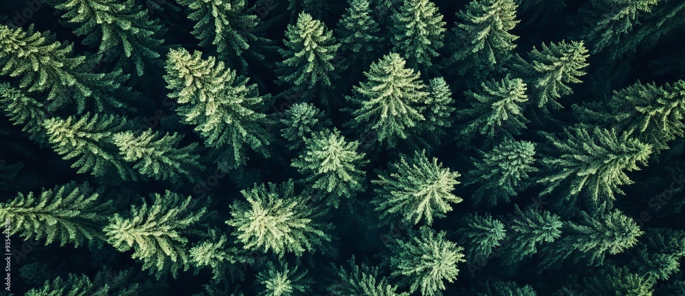 Green forest of old spruce, fir, and pine trees from the air. Green forest of old spruce, fir, and pine trees from the air.