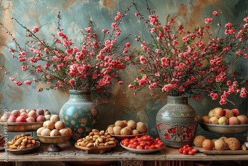 Wallpaper Mural Beautiful Nowruz table setting with vibrant flowers and fresh fruits Torontodigital.ca