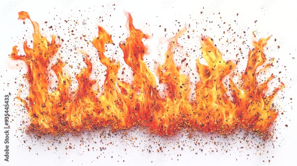 Fire flames on a white background in a dynamic red state. Fire flames on a white background in a dynamic red state.