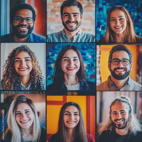 A virtual meeting or video call with team members from different countries, symbolizing global inclusivity 