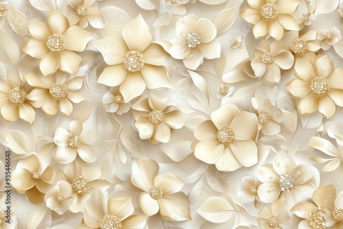 An intricate wabi-sabi porcelain bas-relief depicts expansive blooms of hydrangeas.