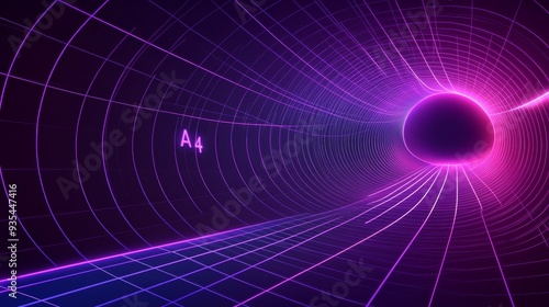 The backdrop features a glowing laser grid in a modern landscape in a retro cyberpunk style.