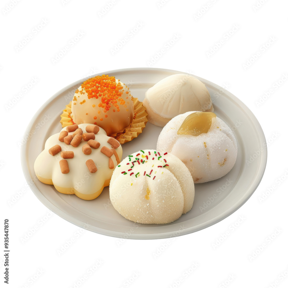 Plate of Assorted Traditional Pastries with Diverse Toppings on a White Plate Plate of Assorted Traditional Pastries with Diverse Toppings on a White Plate