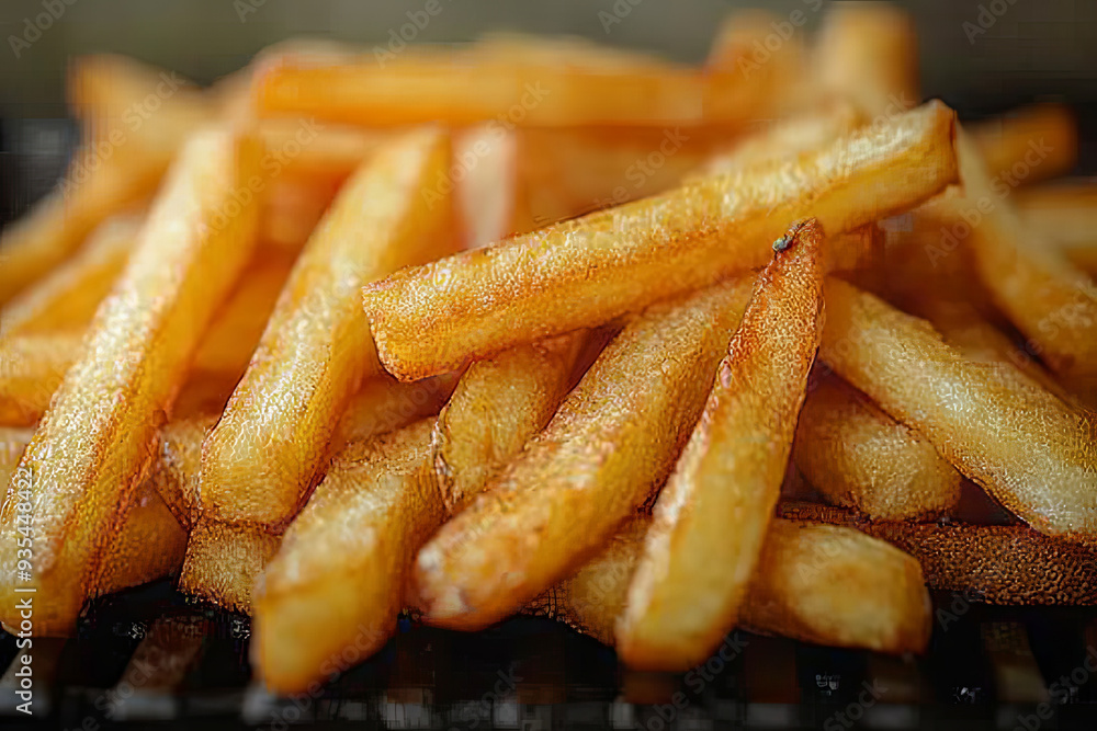 Close-up of French fries sprinkled with salt, generative ai Close-up of French fries sprinkled with salt, generative ai