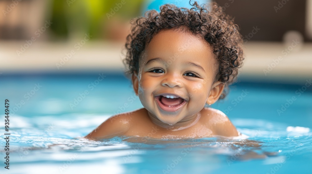 In an all-inclusive resort, a mixed-race child enjoys the pool. An African-American toddler learns how to swim from a young family vacationing in the sun. In an all-inclusive resort, a mixed-race child enjoys the pool. An African-American toddler learns how to swim from a young family vacationing in the sun.