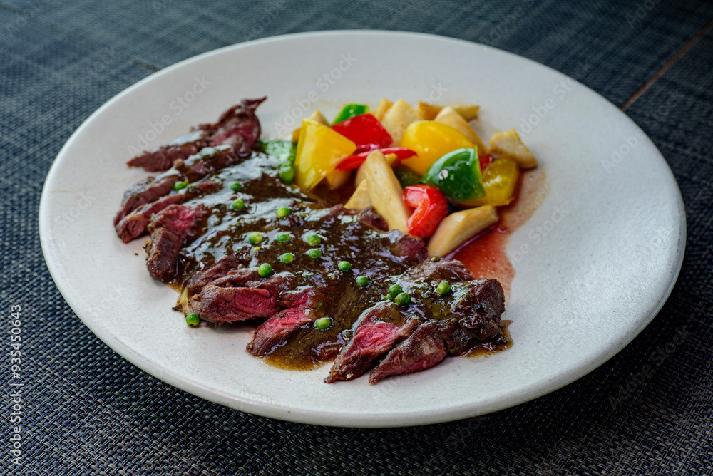 Thai food menu Close-up, grilled beef steak. Thai food menu Close-up, grilled beef steak.