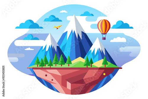 Floating Mountain Range with Hot Air Balloon and Glider