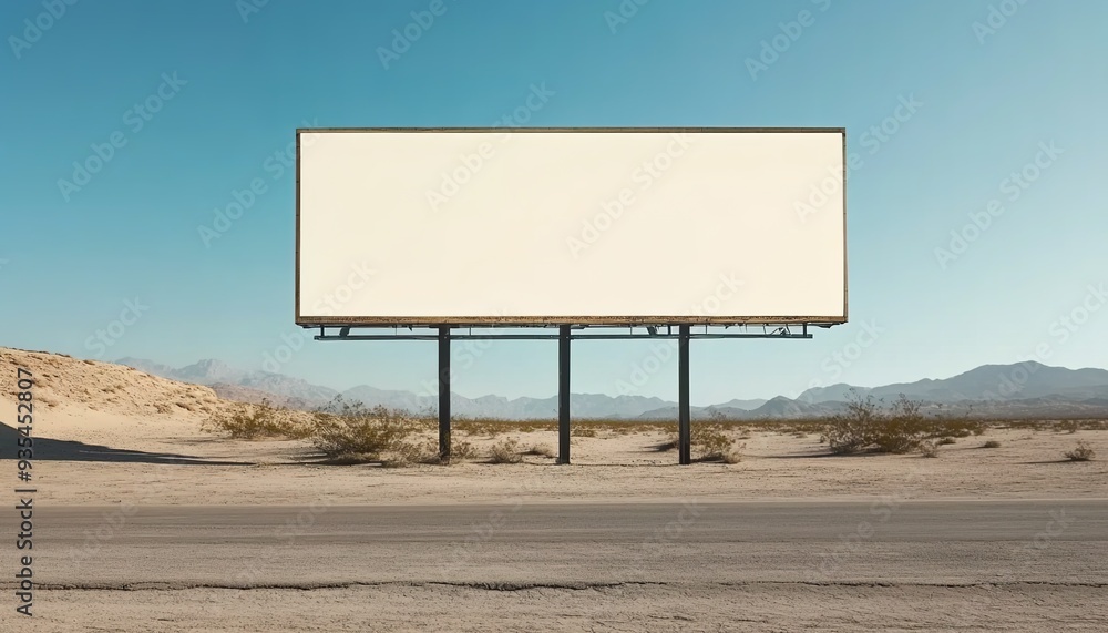 A blank billboard stands in the middle of an empty desert, with a white background and no text or images. A blank billboard stands in the middle of an empty desert, with a white background and no text or images.