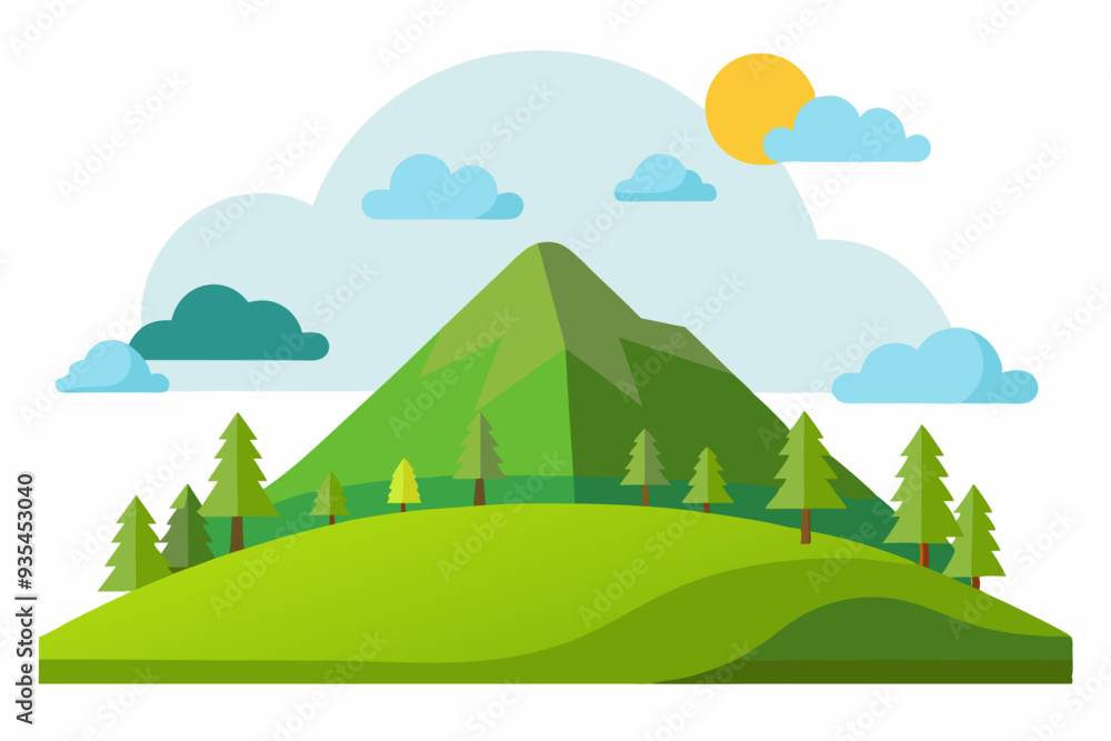 Obraz premium Mountain Landscape with Green Trees and Clouds