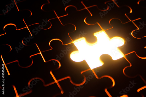 close-up of a glowing jigsaw puzzle