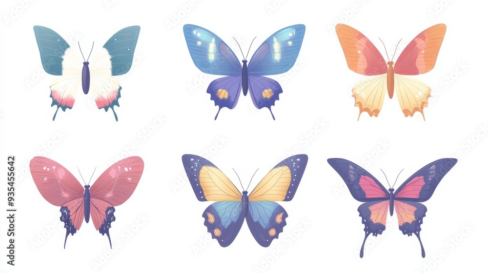 Set of colorful butterflies isolated on a white background Set of colorful butterflies isolated on a white background