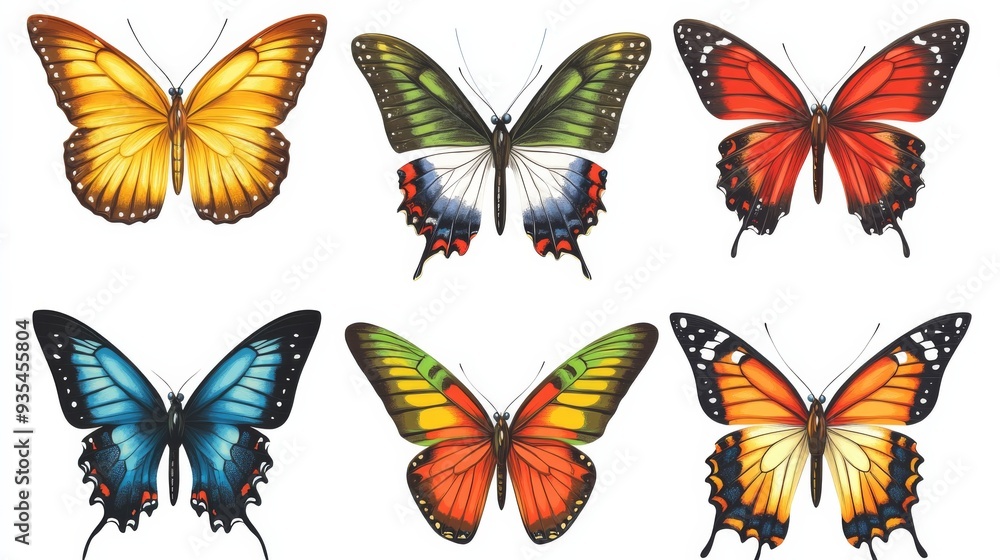 Set of colorful butterflies isolated on a white background Set of colorful butterflies isolated on a white background
