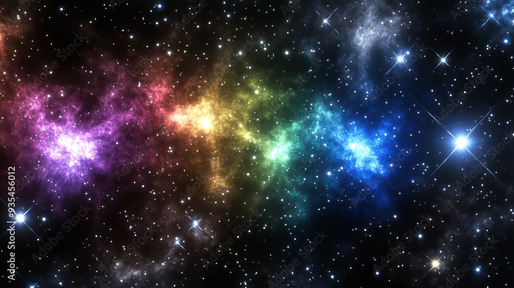 Naklejka premium At night, distant stars illuminate a stunning cosmic nebula in deep space