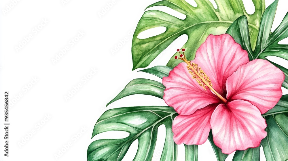 Fototapeta premium Exotic blooms and lush greenery create a bright and tropical floral arrangement