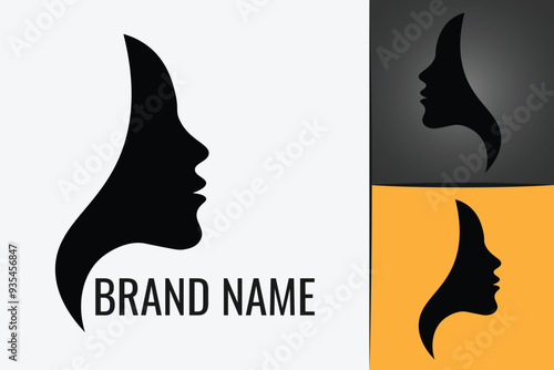 Woman face logo silhouette. Face side view of head. Woman head beauty logotype. Girl profile logo
