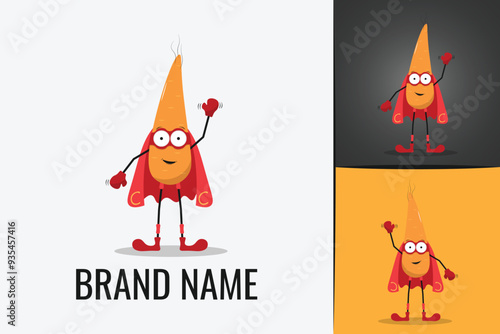 Cute Super hero Carrot logo. Logotype of carrot vegetable superman Veggie logo