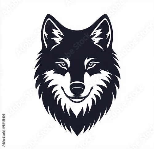 Vector logo of a wolf, black on a white background, simple design, no shadows, symmetrical design, flat vector graphics, symmetrical.