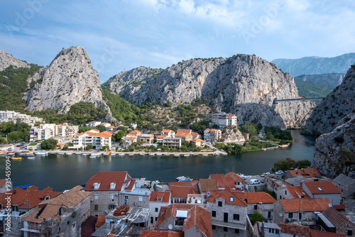 Fototapeta Naklejka Na Ścianę i Meble -  Omis Croatia. Picturesque town in Dalmatia where Cetina River meets the Adriatic Sea.