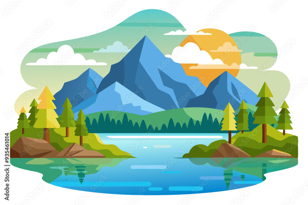 Obraz premium Mountain Range Reflection in a Serene Lake