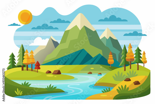Mountainous Landscape with a River and Trees