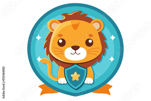 Cute Cartoon Lion Holding a Shield with a Star