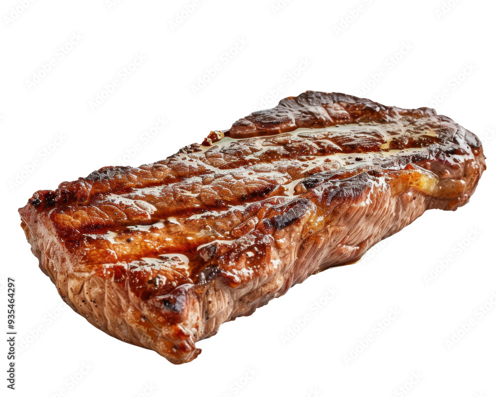 A grilled steak with a charred exterior, showcasing delicious cooking marks. A grilled steak with a charred exterior, showcasing delicious cooking marks.