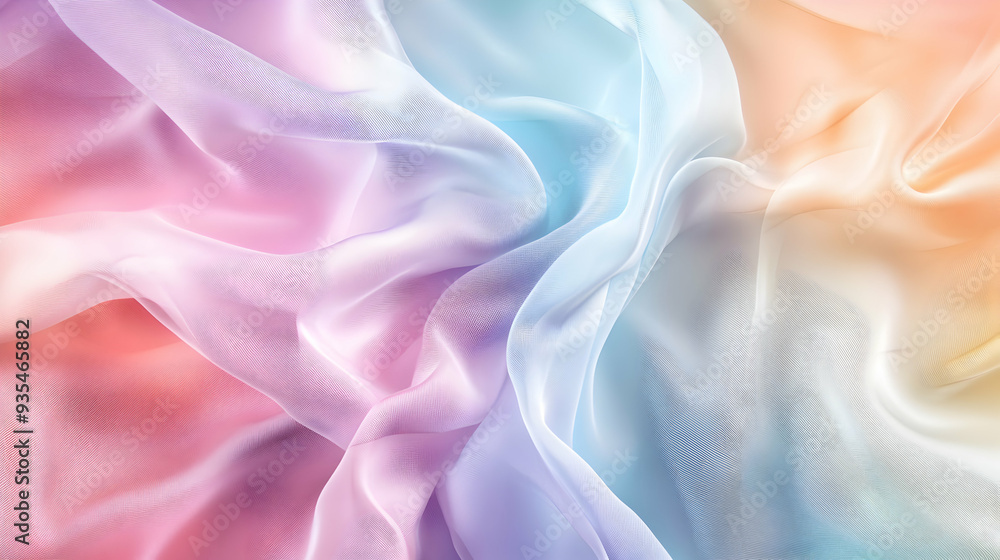 Fototapeta premium Elegant pastel fabric swirling and merging in vibrant, soft colors, creating a fluid and ethereal pattern.