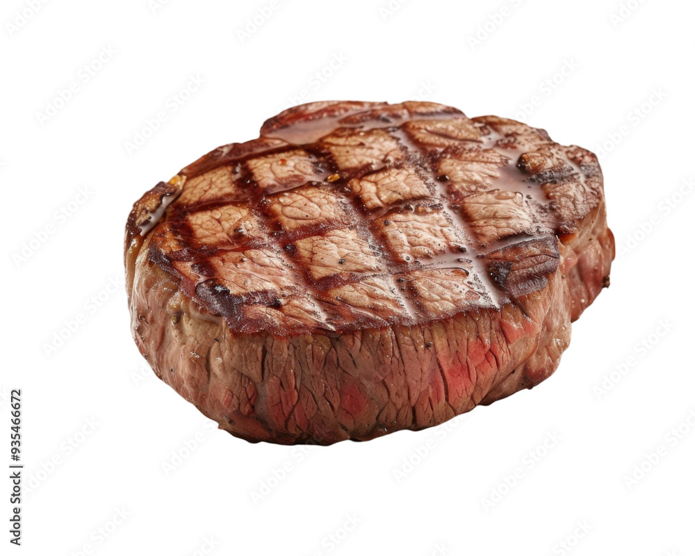 A grilled steak with a charred pattern, showcasing its cooked texture and appetizing appearance. A grilled steak with a charred pattern, showcasing its cooked texture and appetizing appearance.