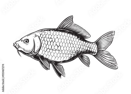 Common carp vector design isolated on white background - black and white illustration common carp