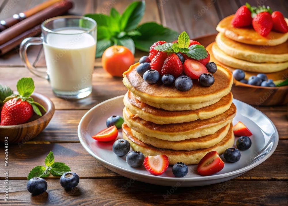 * **Secondary details:** Fluffy buttermilk pancakes, breakfast table * **Secondary details:** Fluffy buttermilk pancakes, breakfast table