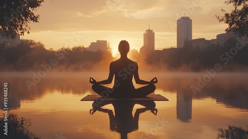 12082007 09 A person meditating at dawn, sitting cross-legged on a yoga mat --ar 16:9 --style raw --stylize 250 --v 6.1 Job ID: 966d1586-b3d9-4601-8a18-596a5a641513
