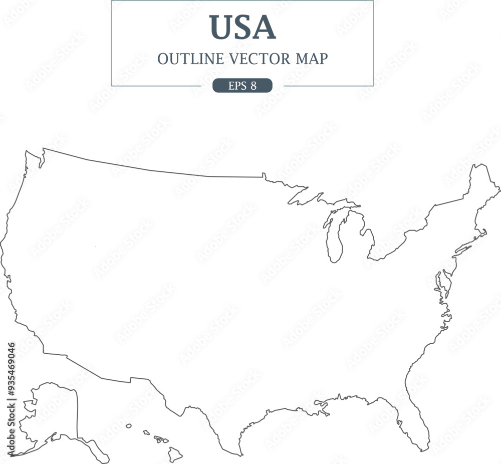 Fototapeta premium us map with state names , This is a line drawing of the United States of America.