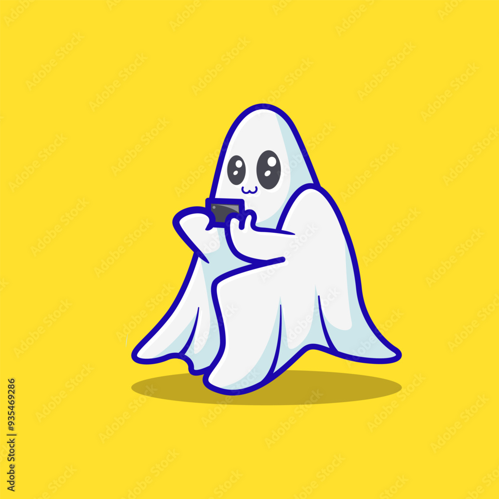 Obraz premium vector illustration of cute ghosts playing GAMES