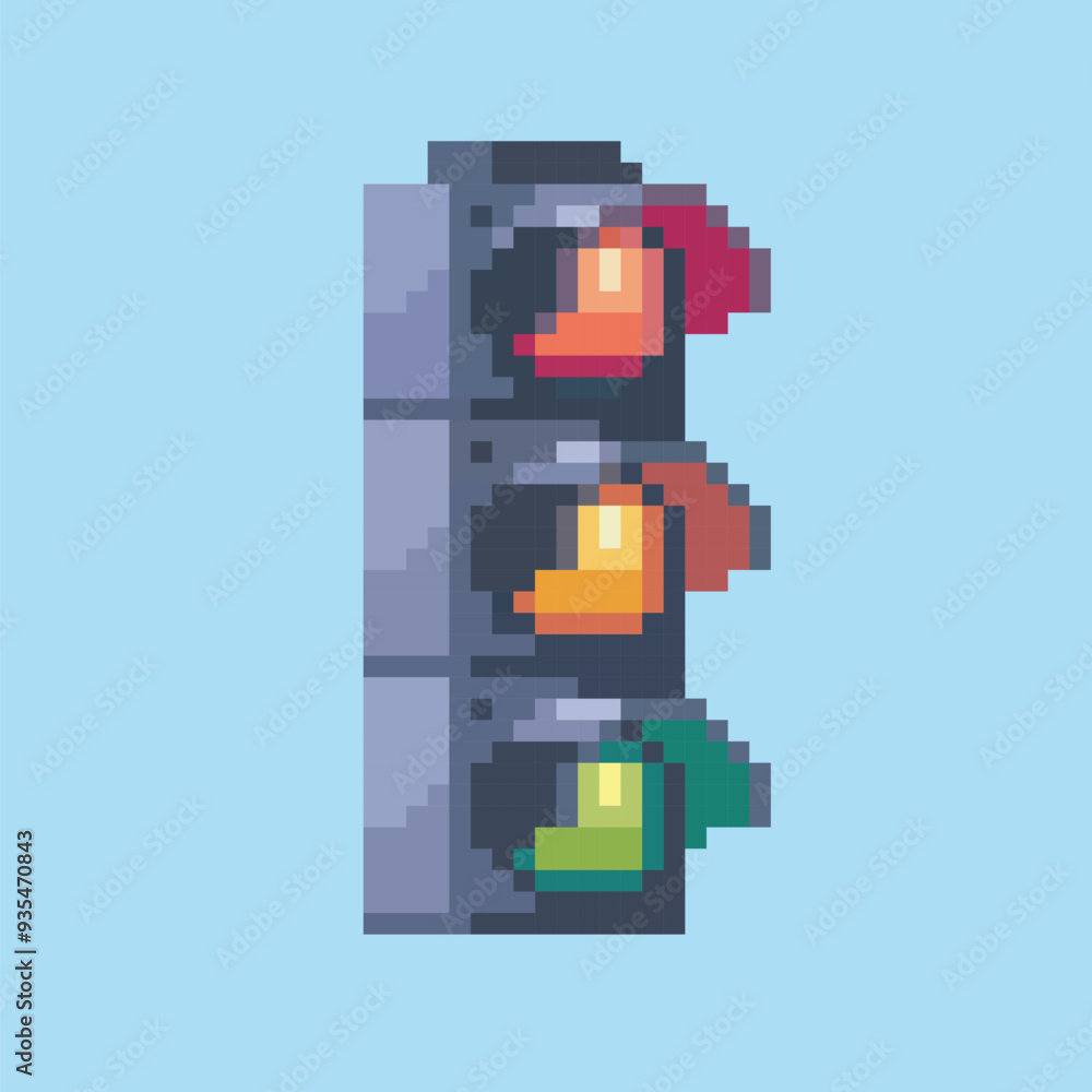 Fototapeta premium traffic light pixel art, vector illustration on isolated background.