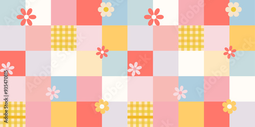 Retro Flower Grid Seamless Pattern