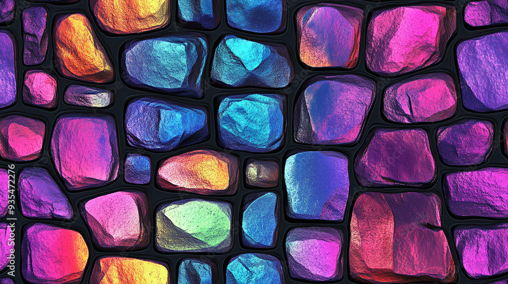 A seamless pattern with minimalistic holographic Brick / stone Pattern - Glowing neon rainbow background. A seamless pattern with minimalistic holographic Brick / stone Pattern - Glowing neon rainbow background.