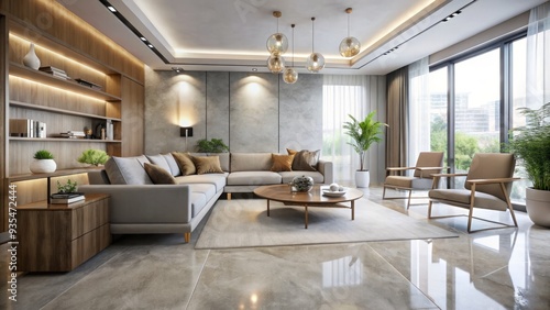 Wallpaper Mural Smooth concrete texture characterizes this space, paired with calming neutral hues, crisp lines, and a luxurious atmosphere. Torontodigital.ca